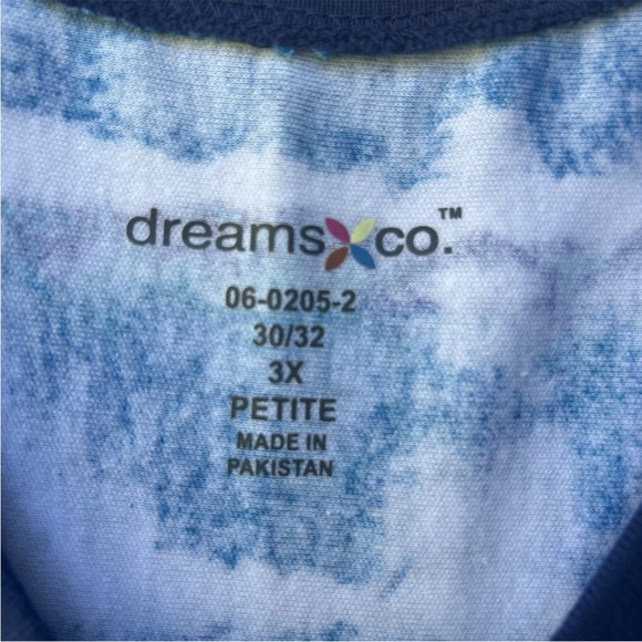 Dreams & Co. Plus Size 3X Petite Long Blue Tie Dye Print Cotton Poly Gown NEW - Picture 3 of 9